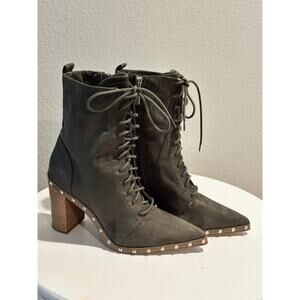 Charles Olive Suede Lace-Up Ankle Boots with Studs – NEW – Women's Fashion Boots